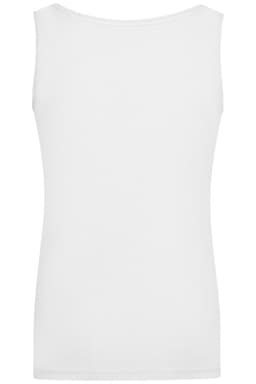 A white ladies elastic top with a sleeveless design, featuring a simple and clean appearance.
