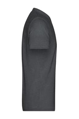 A grey men's heather T-shirt displayed from the side, featuring short sleeves and a simple design.