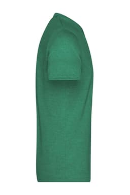 A green heather t-shirt displayed from the side, featuring a round neckline and short sleeves.
