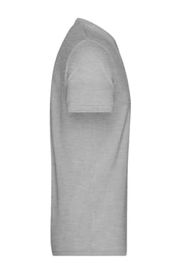 A heather grey men's t-shirt with short sleeves and a round neckline. Features a branding logo.