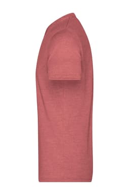 A men's heather t-shirt in a coral colour, featuring short sleeves and a side view design.