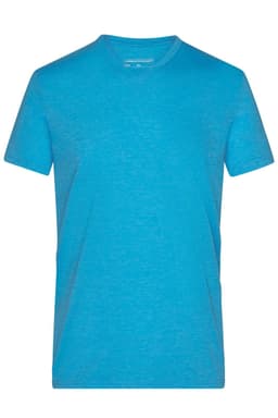 A vibrant blue men's heather t-shirt with a simple design and a tag at the neckline.