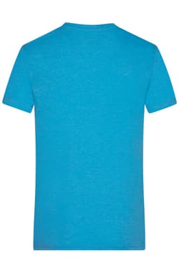 A bright blue heather T-shirt with a classic crew neck and short sleeves. The back is plain with a subtle texture.