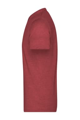 A red heather men's T-shirt featuring a crew neck and short sleeves, with a logo on the side.