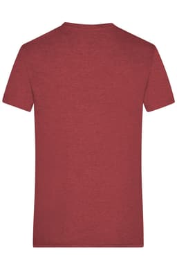 A men's heather red t-shirt with a classic crew neck and short sleeves. The back view showcases its simple design.