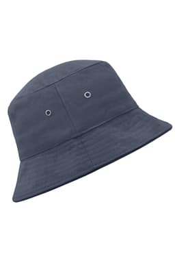 A navy blue Fisherman Piping Hat with a bucket style and ventilating eyelets. Features branding detail.