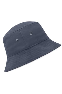 A navy blue fisherman piping hat with eyelets, featuring a bucket hat design.