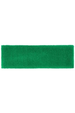 A green terry headband with a soft, textured surface, designed for headwear.