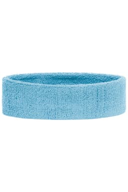 A light blue Terry headband made from soft, absorbent material, featuring a simple design.