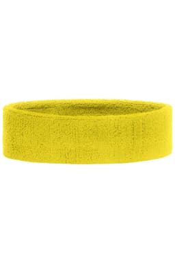 A yellow Terry Headband with a soft, textured finish; features a logo on the side.