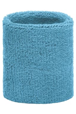 A blue Terry Wristband with a textured, soft design, suitable for headwear. It features a logo on the side.
