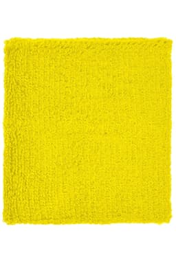 A bright yellow Terry Wristband with a textured, fluffy surface. It features a logo on one side.