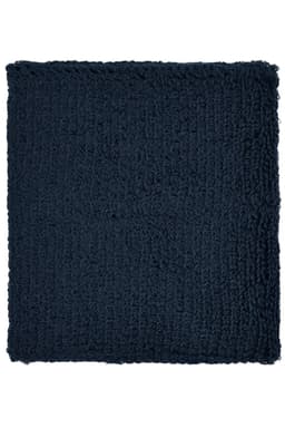 A dark navy Terry Wristband with a textured surface. Features a logo on one side.
