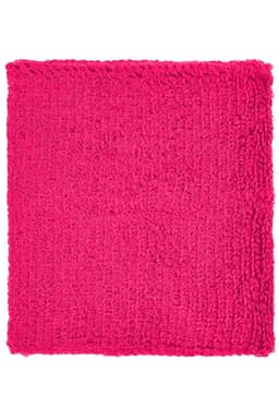 A bright pink Terry wristband with a textured surface, suitable for headwear. It features a logo.