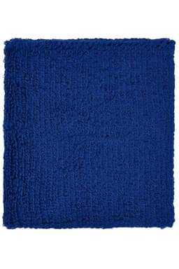 A blue Terry Wristband with a textured surface and a logo. Suitable for headwear accessories.