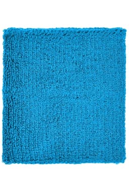 A vibrant blue Terry Wristband, featuring a textured fabric with a woven design. It has a logo.