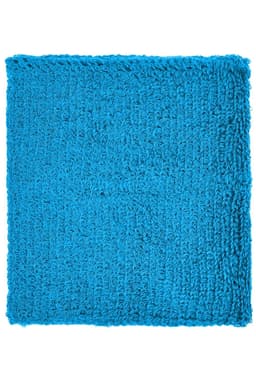 A textured turquoise Terry Wristband, showcasing a soft, looped fabric design. Features a logo.