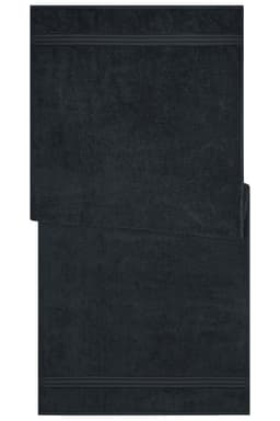 A dark grey sauna sheet, featuring a textured surface and an elegant design. The product includes a branding logo.