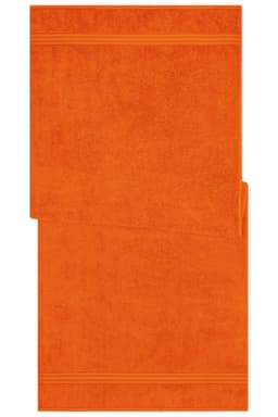 An orange sauna sheet with a textured surface, featuring two horizontal stripes near the edges.