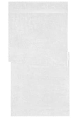A white sauna sheet with a textured design, featuring two overlapping sections. The product has a simple stitched accent.