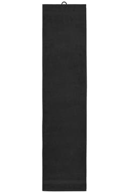 A black sport towel with a hanging loop, designed for gym and outdoor activities.
