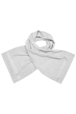 A grey sports towel with a soft texture, featuring a simple design and logo branding.