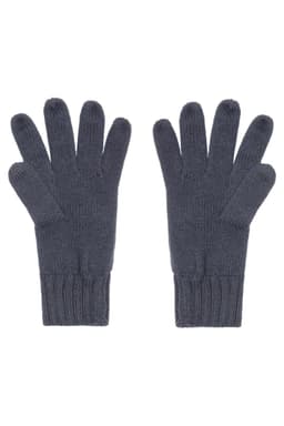 Knitted gloves in dark grey, featuring a ribbed cuff and five-finger design. The product includes a logo.