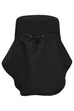 A black Function Hat with a neck guard, featuring an adjustable drawstring and a broad brim.