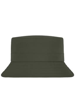 A green fisherman hat with a wide brim and structured top, featuring a logo.