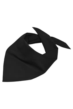 A triangular black scarf with a soft texture, featuring an elegant design. The scarf has a discreet logo.