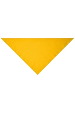 A triangular scarf in vibrant yellow, made from soft fabric. The accessory features a simple, clean design.