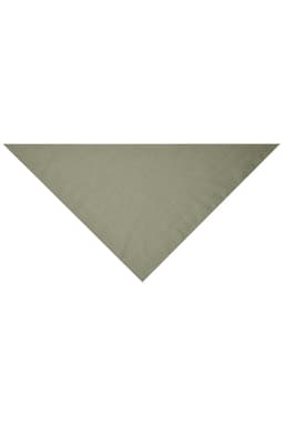 A triangular scarf in a soft olive green shade, featuring a plain texture and a simple design.