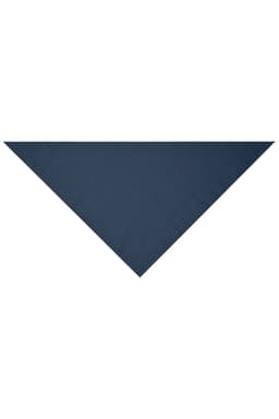 A triangular scarf in a solid navy colour, featuring a simple design and a logo.