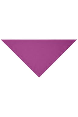 A triangular scarf in vibrant purple, featuring a smooth texture and a simple design. It includes a logo.
