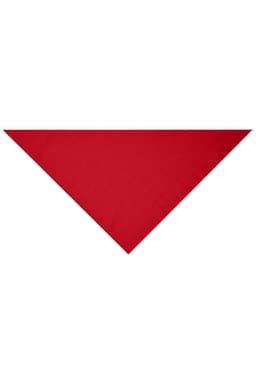 A triangular scarf in a vibrant shade of red, featuring a simple design without any logos or branding.