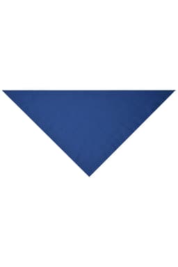 A triangular scarf in a solid deep blue colour, featuring a simple design and a smooth texture.