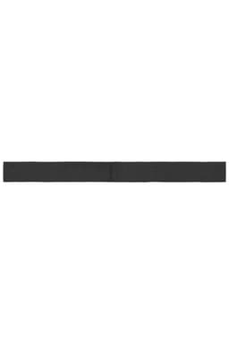 A black promotional ribbon with a small logo, designed for use on hats or other items.