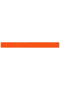 An orange promotional ribbon, featuring a plain design and a logo.