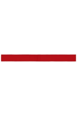 A red promotional ribbon designed for use with hats, featuring a simple, flat design and an unspecified logo.