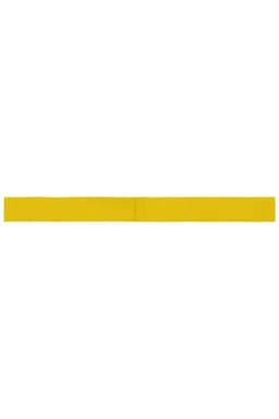 A yellow ribbon for promotion, made of fabric, featuring a logo.