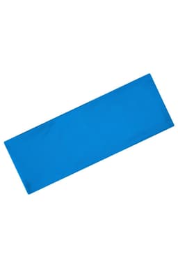 A blue running headband featuring a logo, designed for comfort and style during activities.