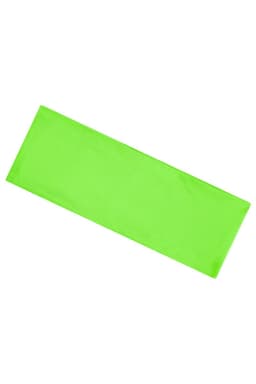 A bright green running headband with a smooth, plain fabric. The item features a logo on one side.