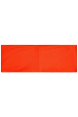 An orange running headband with a seamless design and a subtle logo.