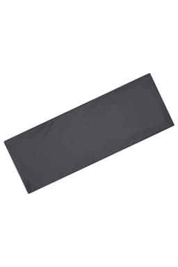 A black running headband with a simple design and a logo.