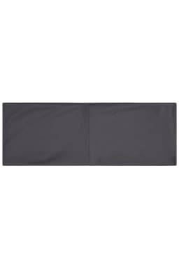 A running headband in a solid black colour, featuring a logo on one side.