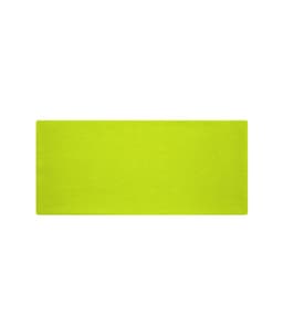 A bright lime green headband made from bio cotton, featuring a simple design and a logo.