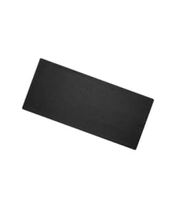 A black yoga mat with a textured surface. It has a rectangular shape and features a branding logo.