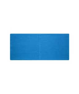 A blue bio cotton headband with a simple design and a logo on it.