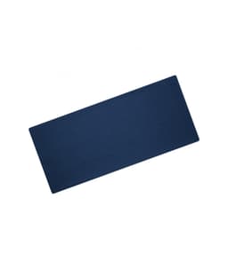 A blue bio cotton headband laid flat against a white background, featuring a logo on one side.