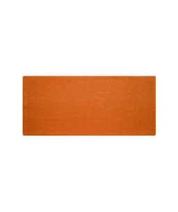 An orange headband with a smooth, textured finish, featuring a logo.